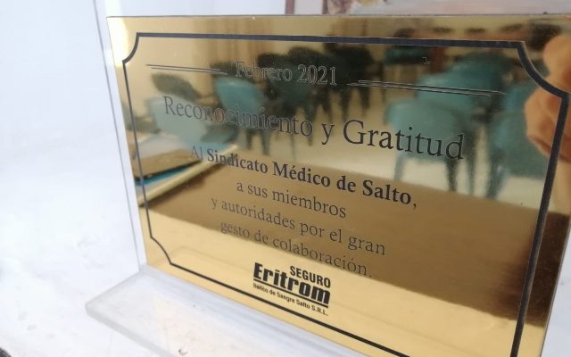 Sindicato Médico de Salto recibió reconocimiento de Eritrom por gesto solidario Sindicato Médico de Salto recibió reconocimiento de Eritrom por gesto solidario