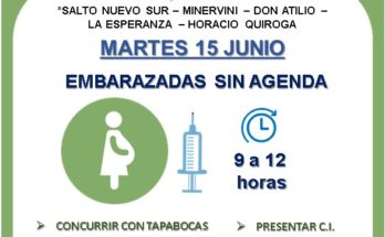 Este martes 15 de junio vacunan contra la Covid-19 a embarazadas sin agenda previa en Salto Nuevo Sur