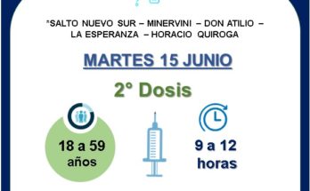 Martes 15 de junio: Se dará la segunda Dosis de la vacunación contra la Covid-19 en Salto Sur