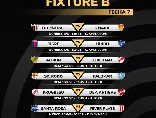 Cinco partidos el domingo y uno el miércoles en la Divisional B