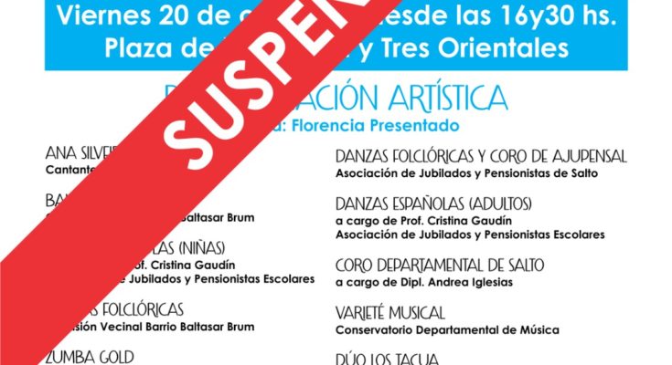 Se posterga para el viernes 27 de octubre la celebración del Mes Del Adulto Mayor en Plaza Treinta y Tres Se posterga para el viernes 27 de octubre la celebración del Mes Del Adulto Mayor en Plaza Treinta y Tres