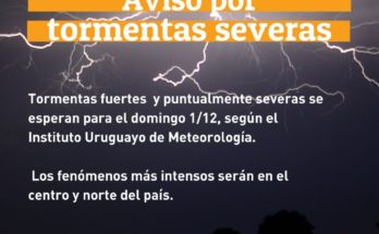 Este domingo se esperan tormentas fuertes y puntualmente severas, según indica el Instituto Uruguayo de Meteorología