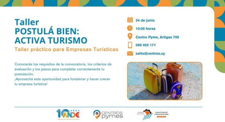 Centro Pyme Salto invita al taller POSTULÁ BIEN: ACTIVA TURISMO Centro Pyme Salto invita al taller POSTULÁ BIEN: ACTIVA TURISMO