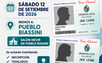 Oficina Electoral móvil atenderá en Pueblo Biassini el sábado 12 de setiembre