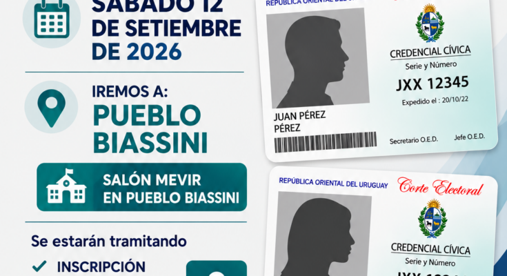 Oficina Electoral móvil atenderá en Pueblo Biassini el sábado 12 de setiembre