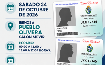 La Oficina Electoral Móvil estará en Pueblo Olivera este sábado 24 de octubre