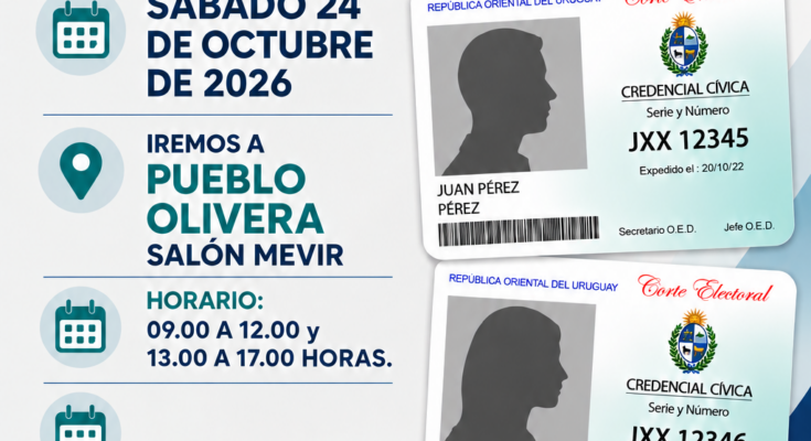 La Oficina Electoral Móvil estará en Pueblo Olivera este sábado 24 de octubre