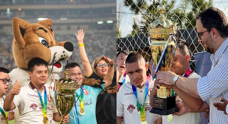 El equipo de Futsal Down de Universitario de Perú exhibió la Copa “Gobierno de Salto” en el Monumental de Lima