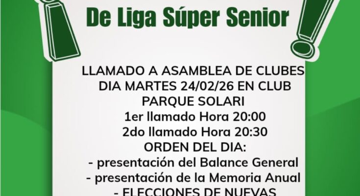 Liga de Fútbol Súper Senior convoca a Asamblea